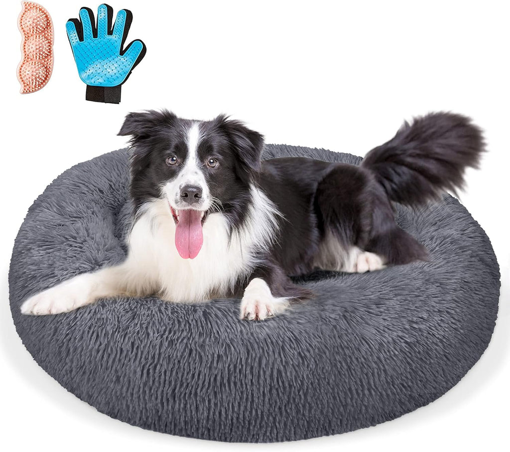 Navy Grey Faux Fur Donut Pet Bed M76498