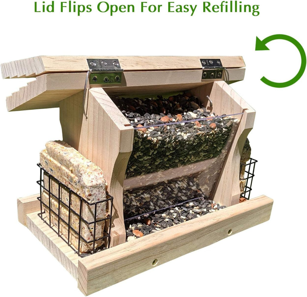 Gray Bunny Deluxe Hopper Feeder with 2 Suet Cages, Solid Wood Large Wild Bird Feeder, Hanging Birdfeeder, Pack of 2 S604
