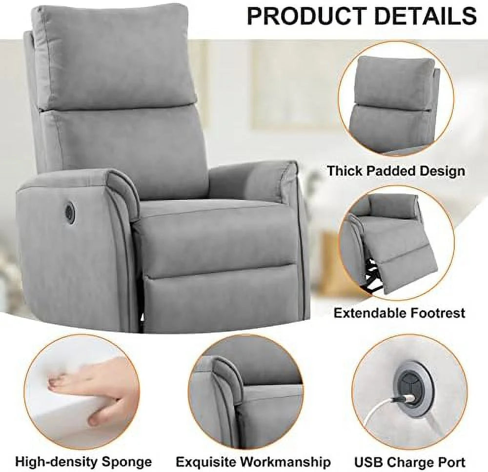 Dark Gray Leather Fabric Power Recliner Chair with USB Port U6581
