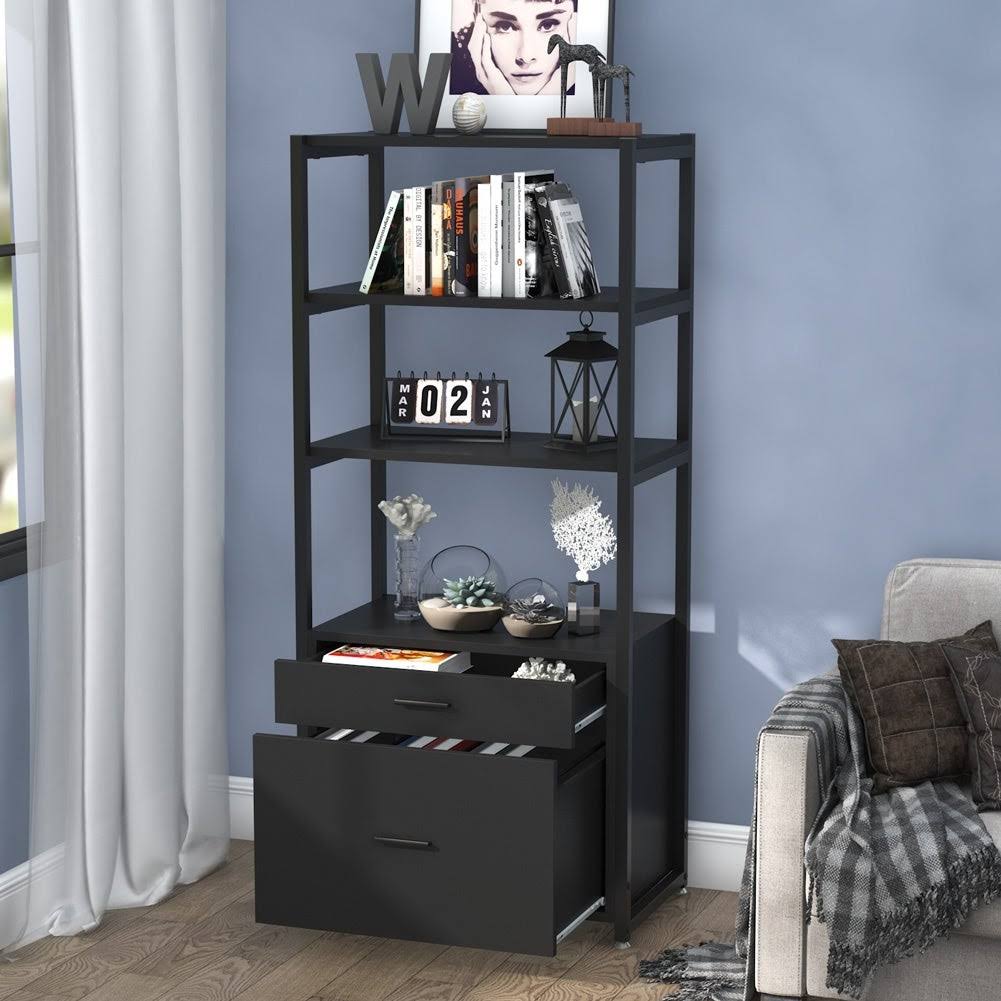 Vintage Brown 4 Tier Bookcase with 2 Drawers G566656