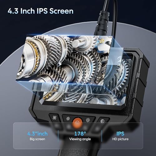 Handheld Borescope 4.3'' HD 1080P Endoscope with 50ft Semi-Rigid Cable X9919