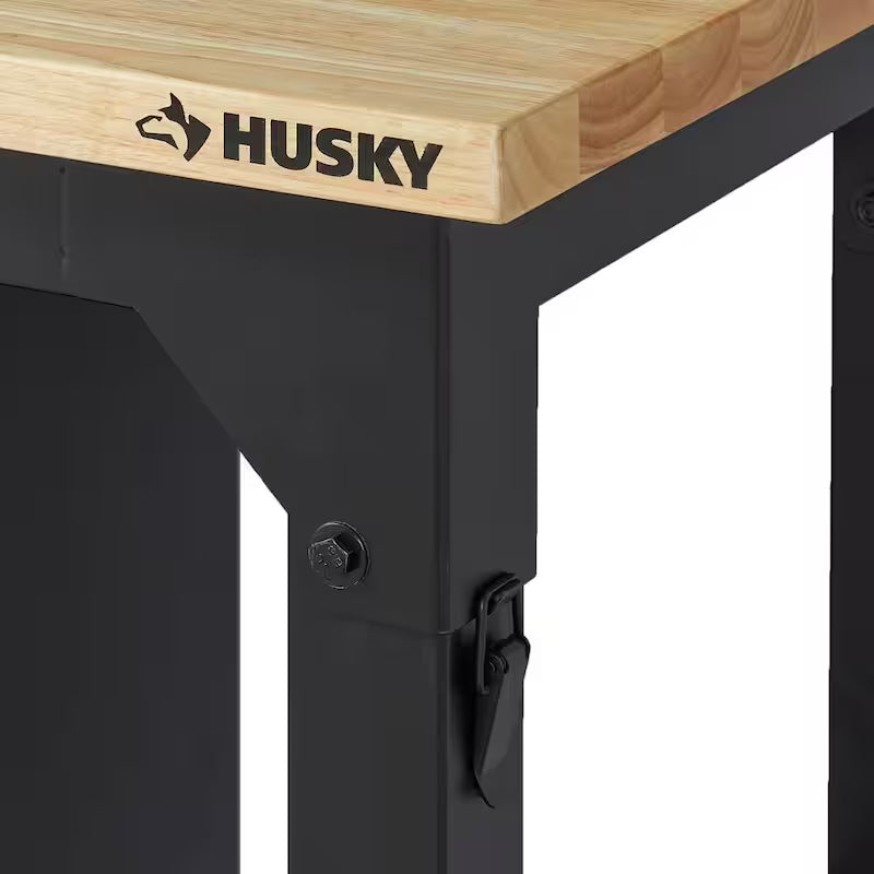 Black Adjustable Height Solid Wood Top Workbench Y4489