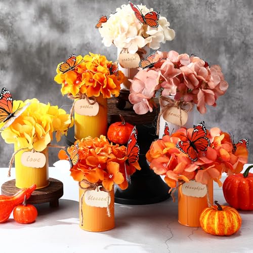 12 Set Vintage Autumn Flowers Table Centerpiece with Metal Pots L5174