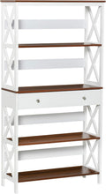 White 4-Tier Shelving Bookcase with Pull Out Drawer K913594