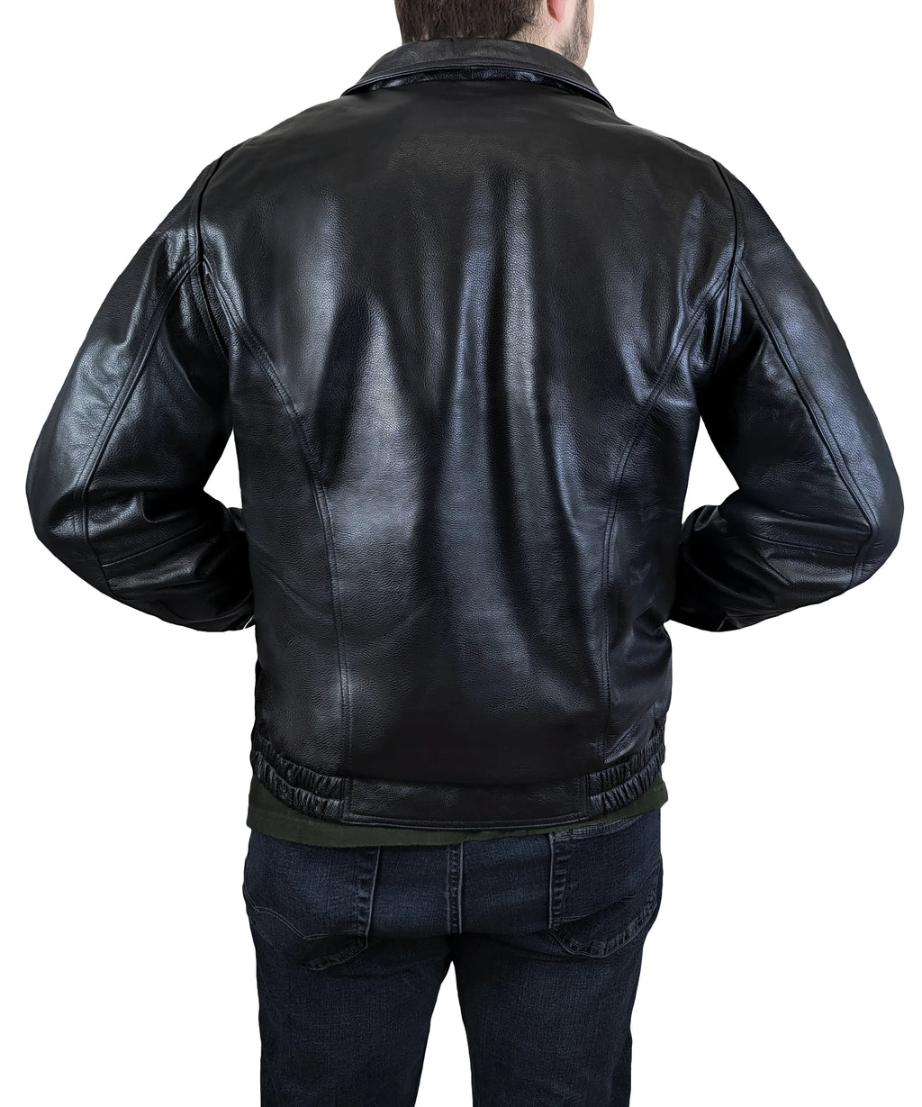 Black Genuine Leather Bomber Jacket Y371