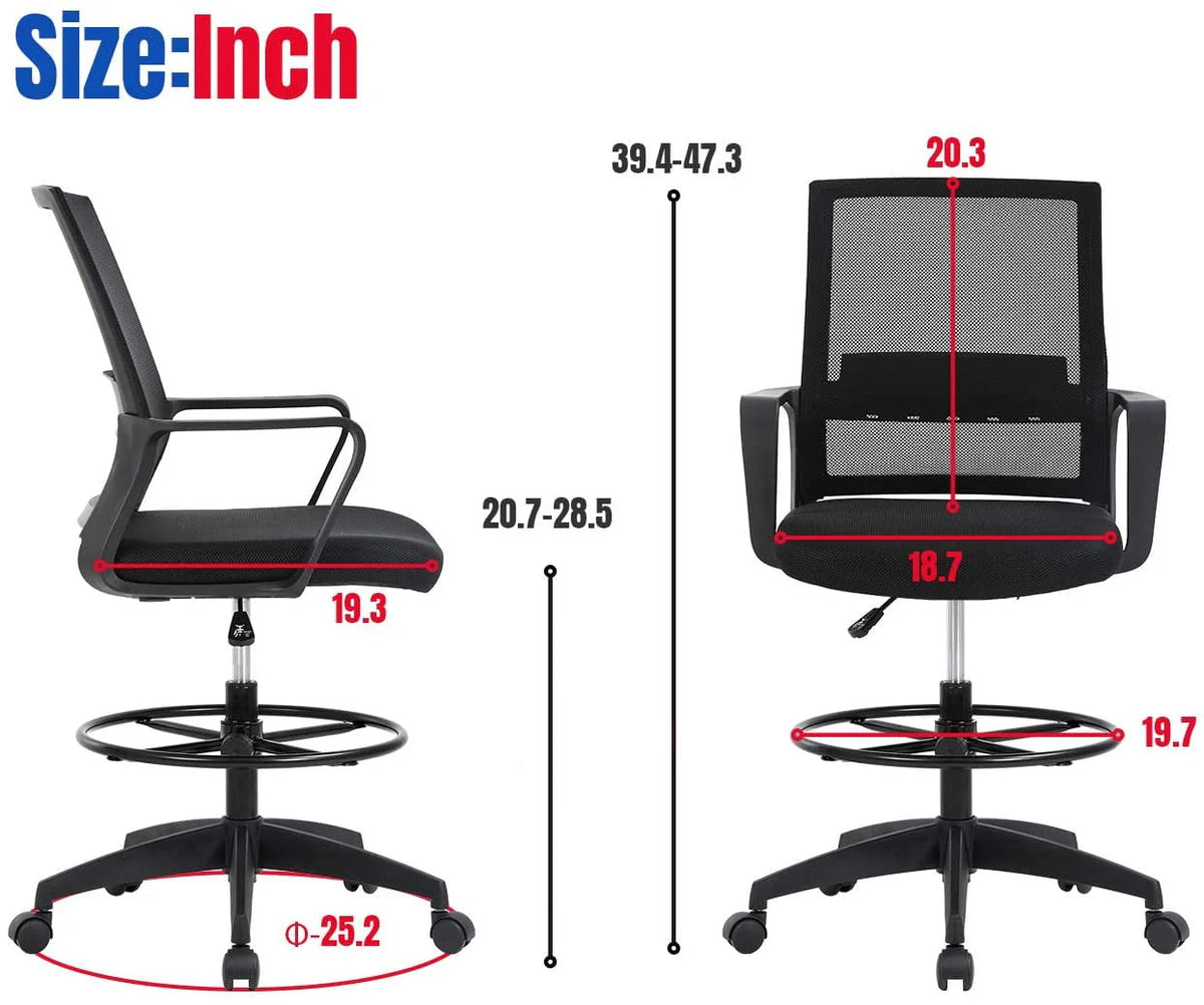 Black Adjustable Mesh Drafting Chair with Lumbar Support Q80427