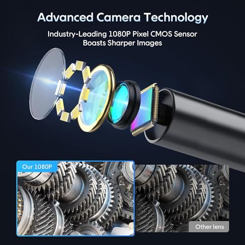 Handheld Borescope 4.3'' HD 1080P Endoscope with 50ft Semi-Rigid Cable X9919