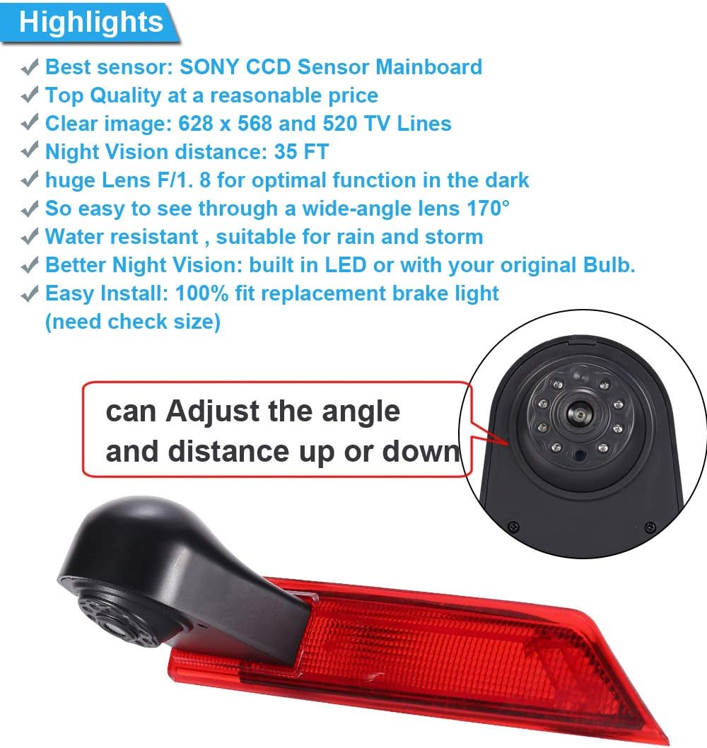 Roof Top Mount Brake Lamp Camera Reverse Rear View Backup Camera for Ford Transit Custom 2012-2016 T729020