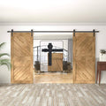 Sliding Barn Door Hardware Kit for Double Doors Black 12ft 2 Track R545