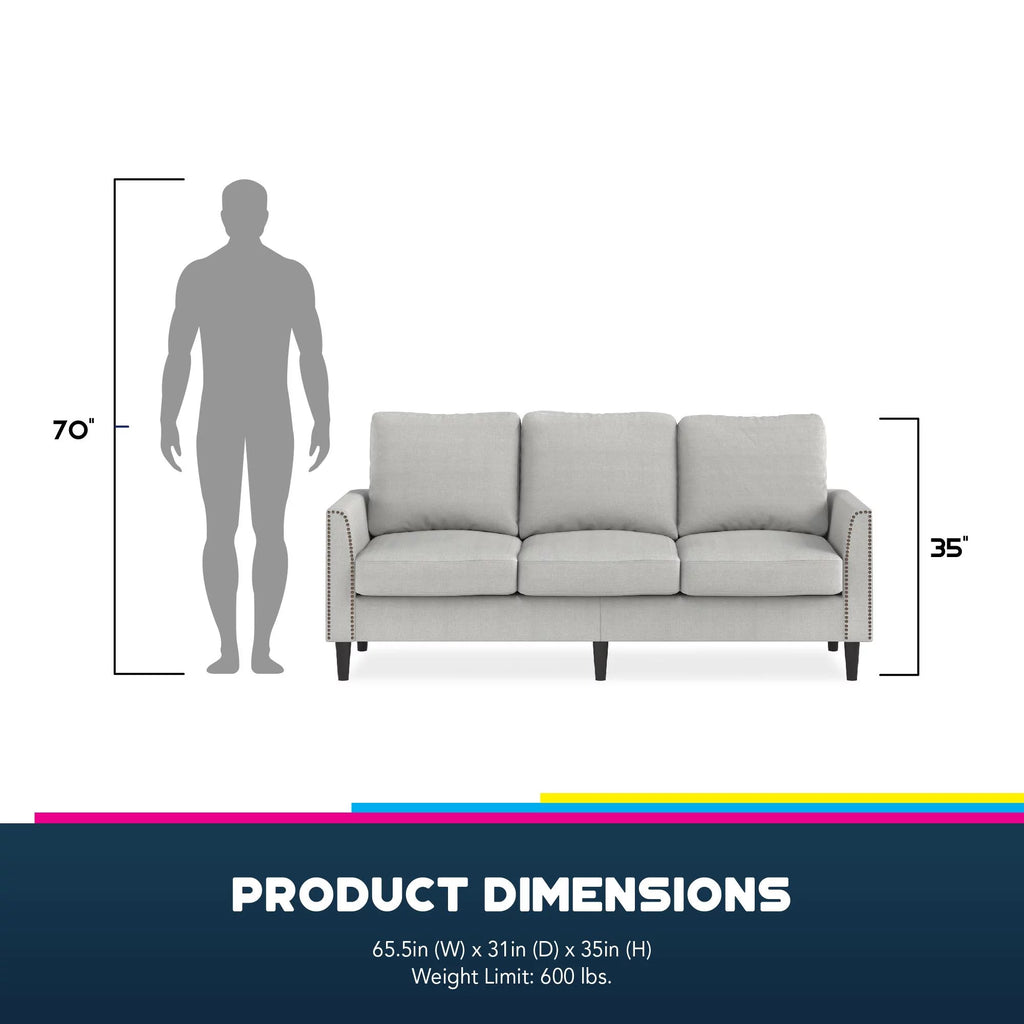 Gray Linen Sofa with Nailhead Trim K6187