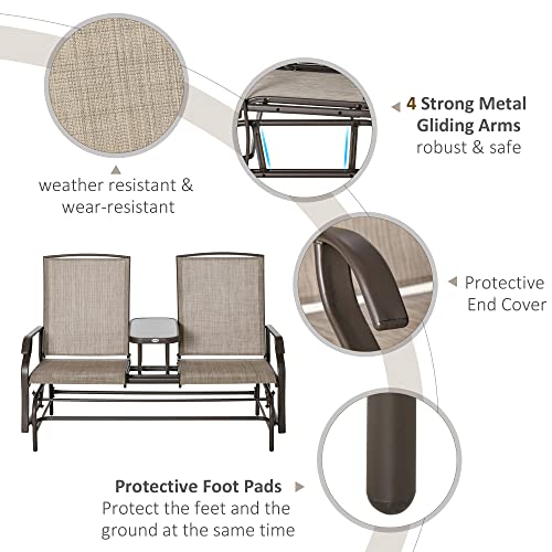 Beige Outdoor Glider Bench with Center Table H8041
