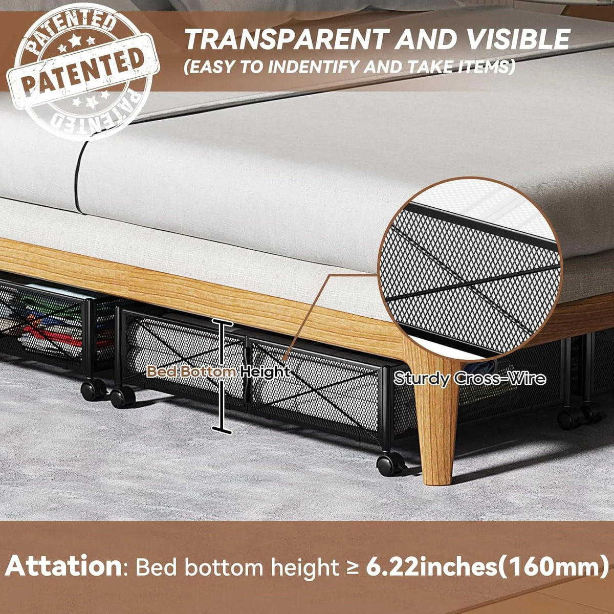 2 Pack Metal Underbed Storage Drawer with Wheels I34995
