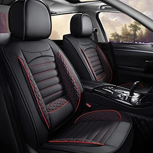Black Faux Leather Car Seat Covers Full Set 5 Seats Waterproof I4160
