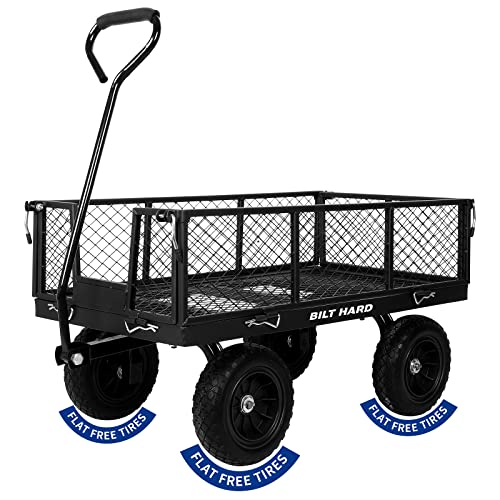 Black 10" Flat Free Tires Steel Garden Cart with Removable Sides A825455