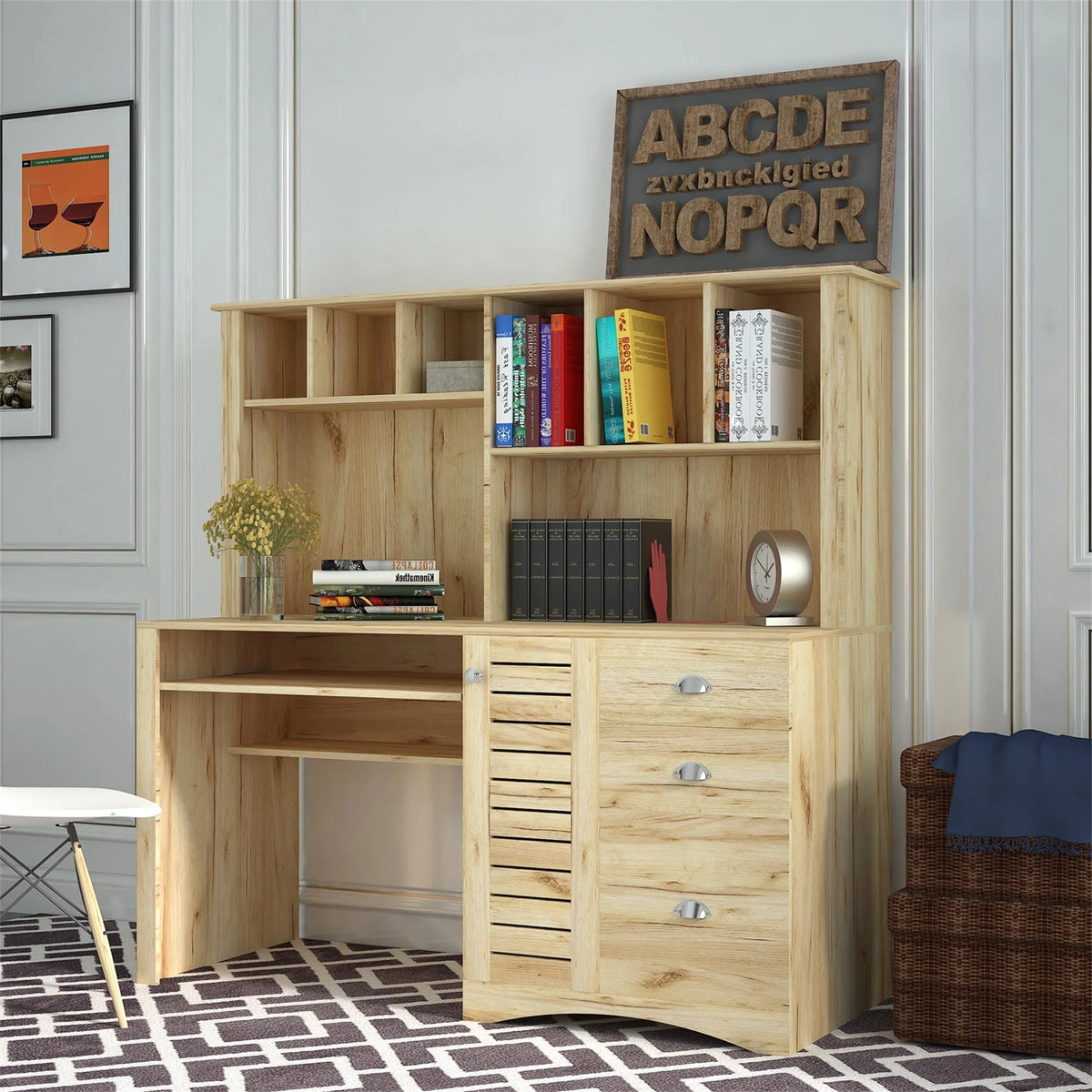 Computer Desk with Hutch Walnut Finish J22695