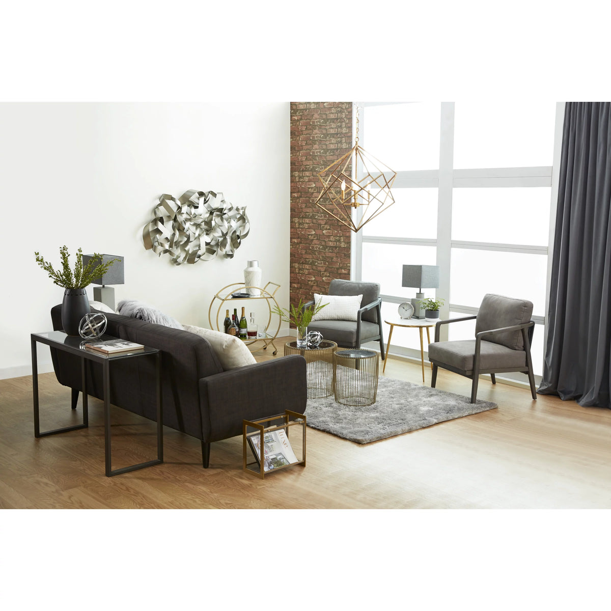 18" x 18" Gold Metal Accent Table with Glass Top, 2-Pieces F937175