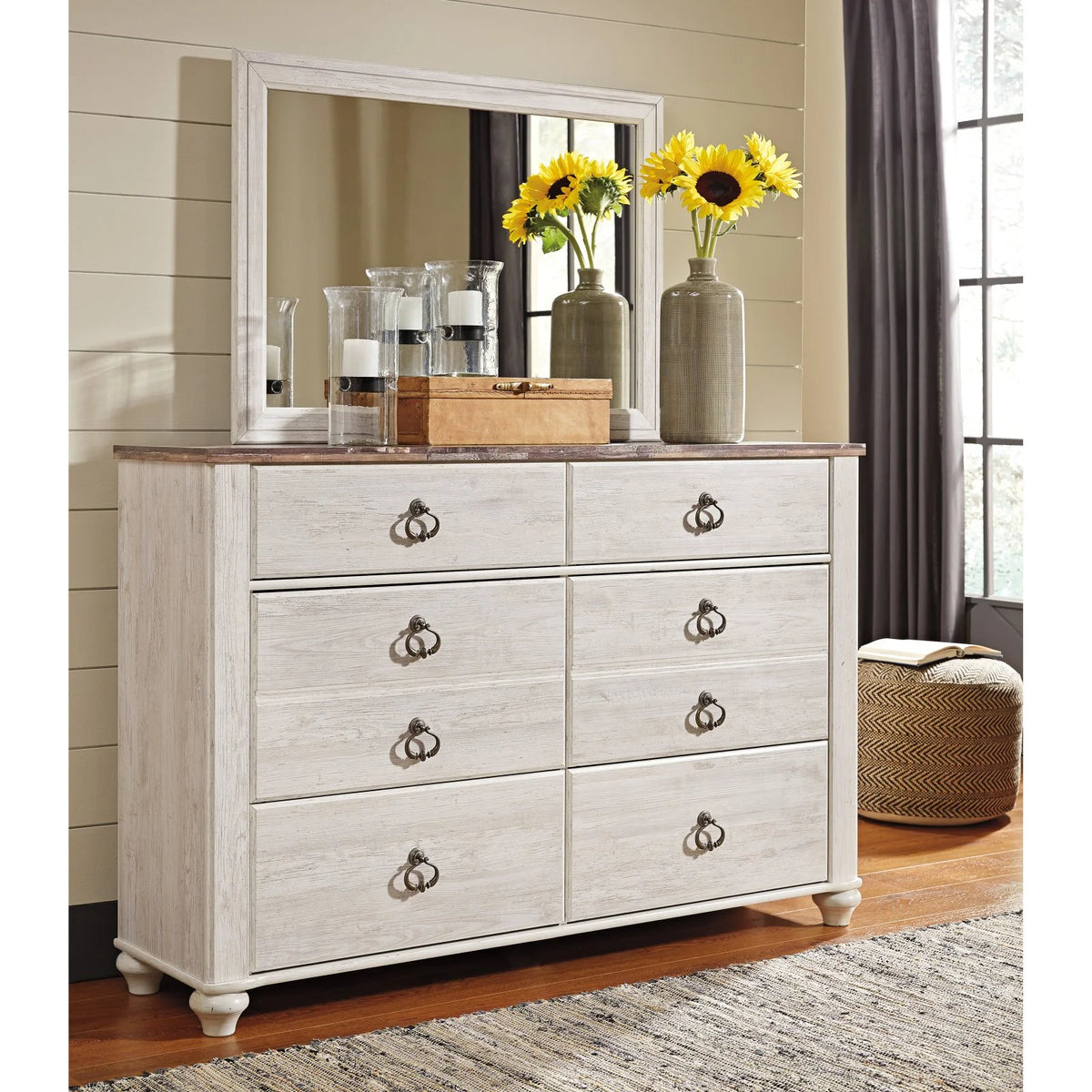 6 Drawer Whitewash Double Dresser D94653