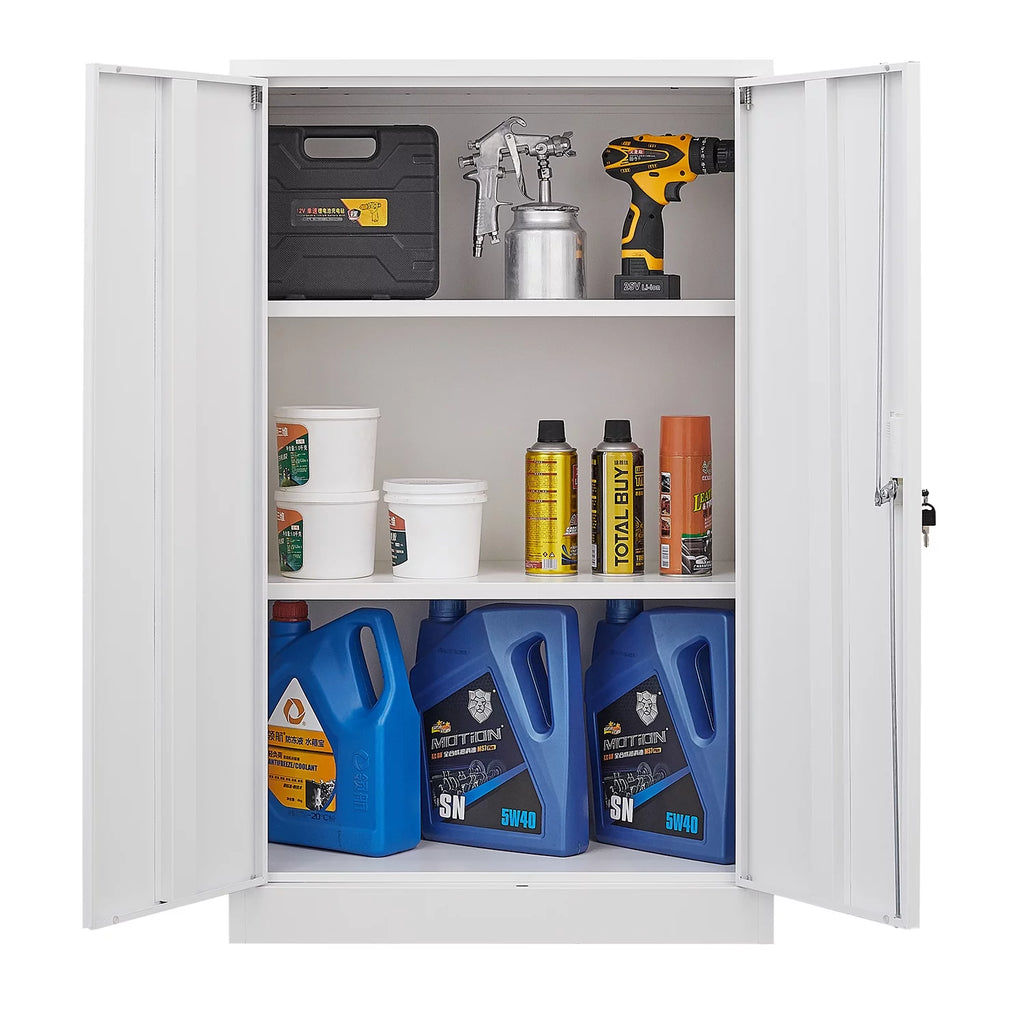 White 42 inch Metal Storage Cabinet with Adjustable Shelves and Locking Doors V732