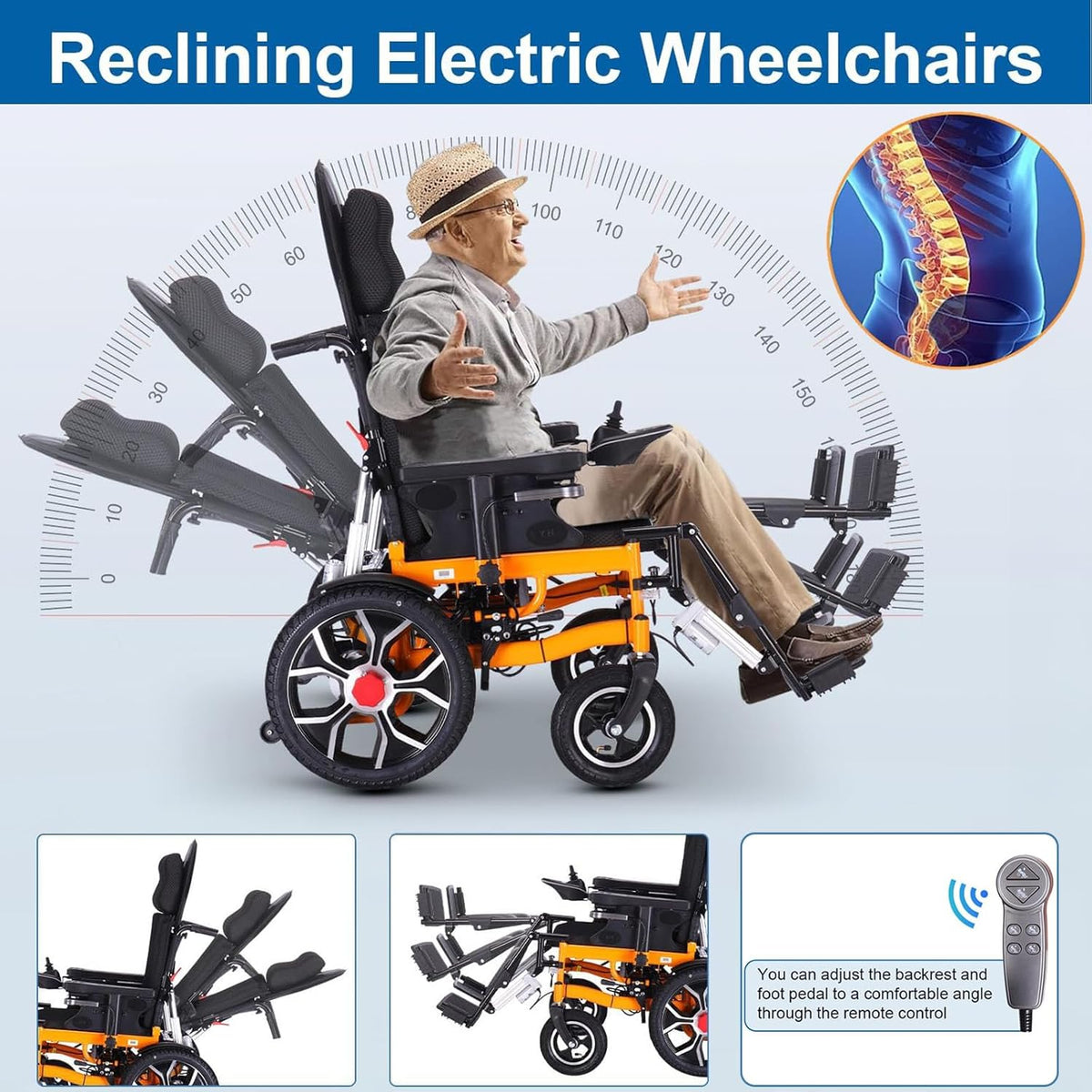 Reclining Foldable Electric Wheelchair with Adjustable Backrest and Pedal, 500W Motor, 20 Mile Range, 12AH Lithium Battery V949246