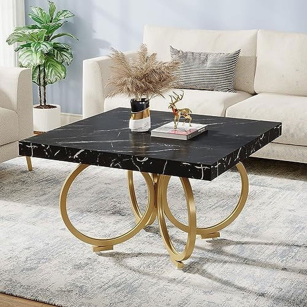 Black Square Coffee Table with Gold Geometric Frame E9706
