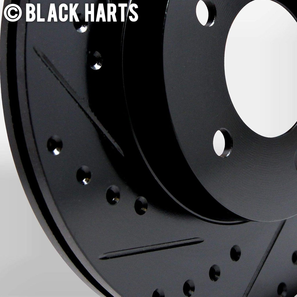 Front Brake Rotors Black Drilled Slotted Heavy Duty Pads F2431