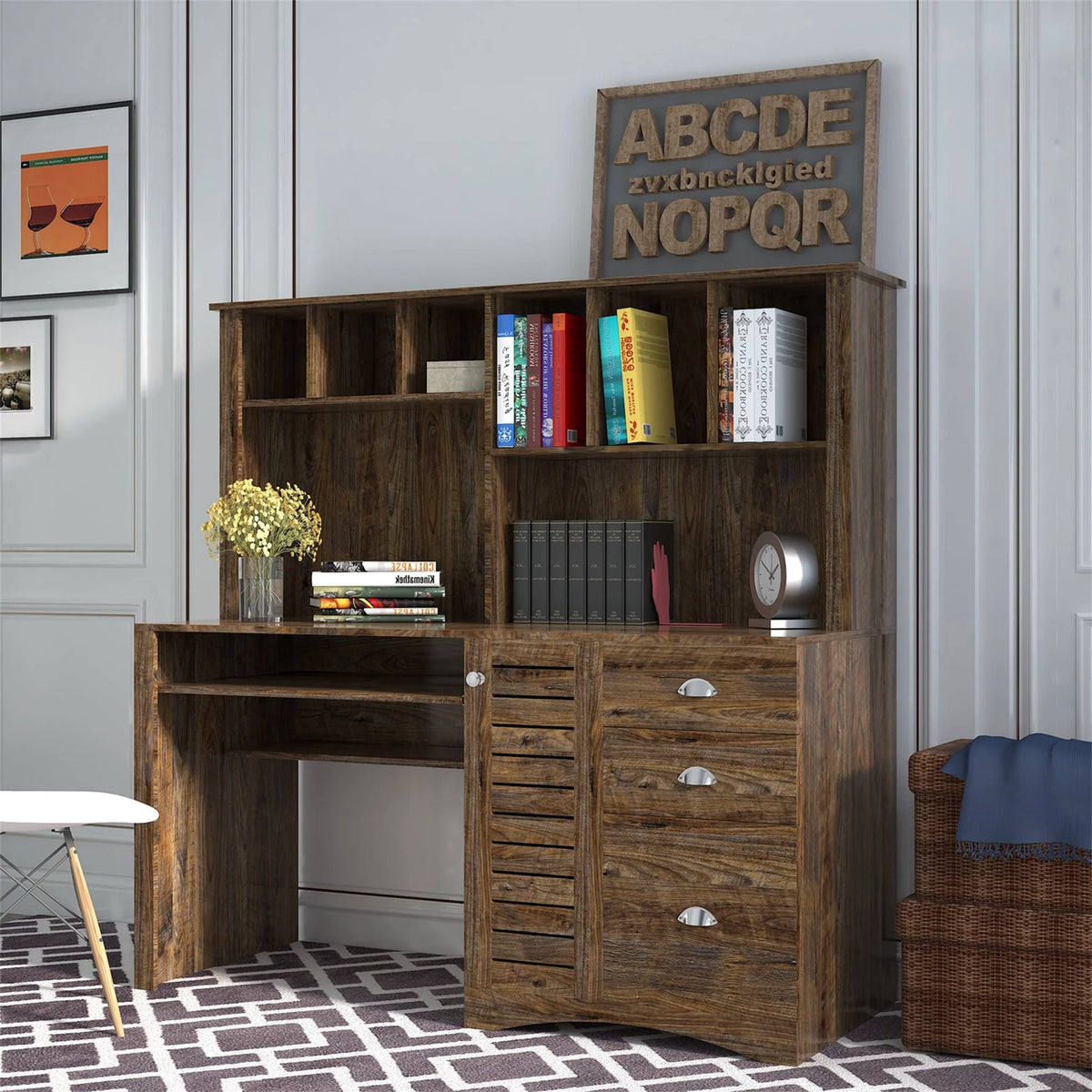 Computer Desk with Hutch Walnut Finish J22695
