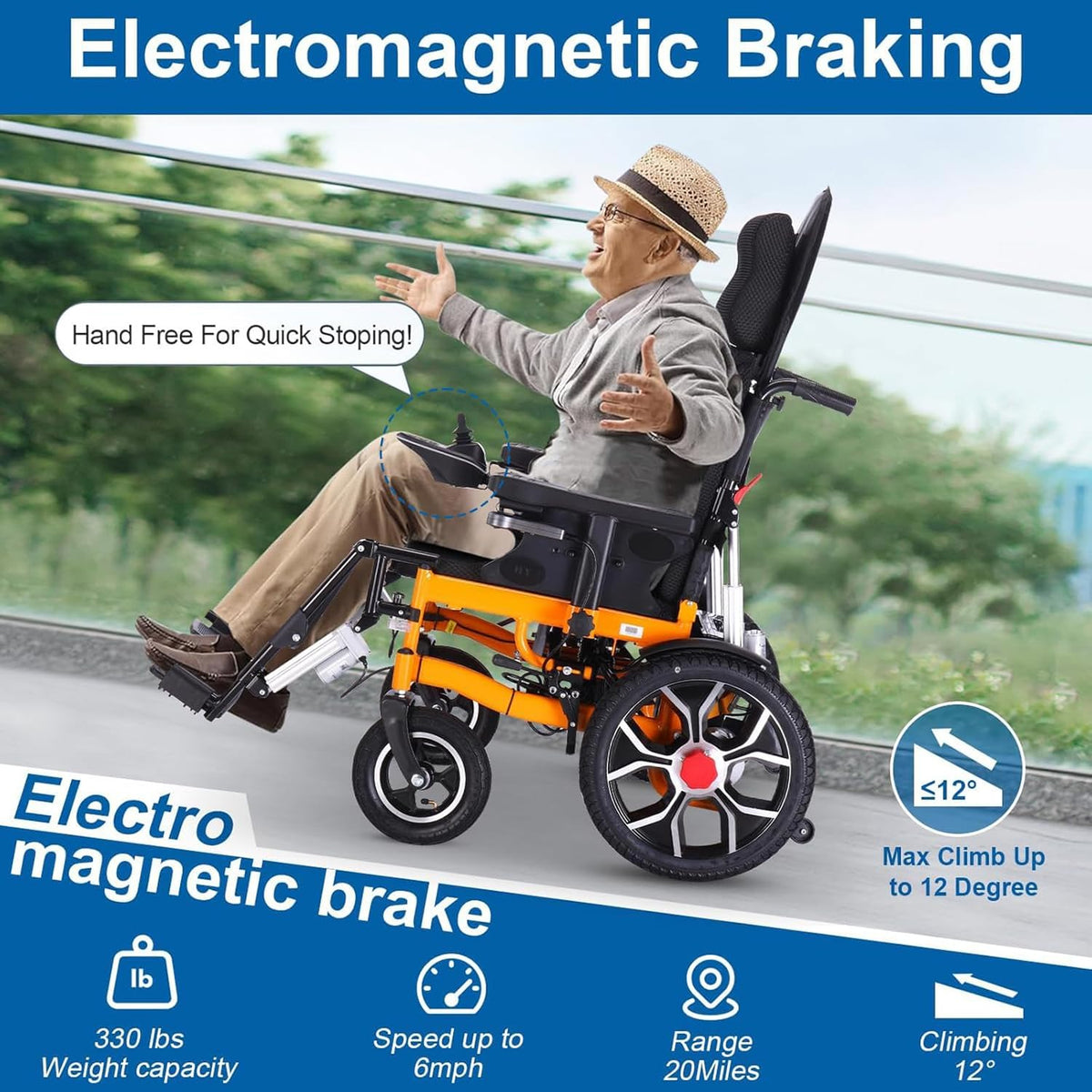 Reclining Foldable Electric Wheelchair with Adjustable Backrest and Pedal, 500W Motor, 20 Mile Range, 12AH Lithium Battery V949246