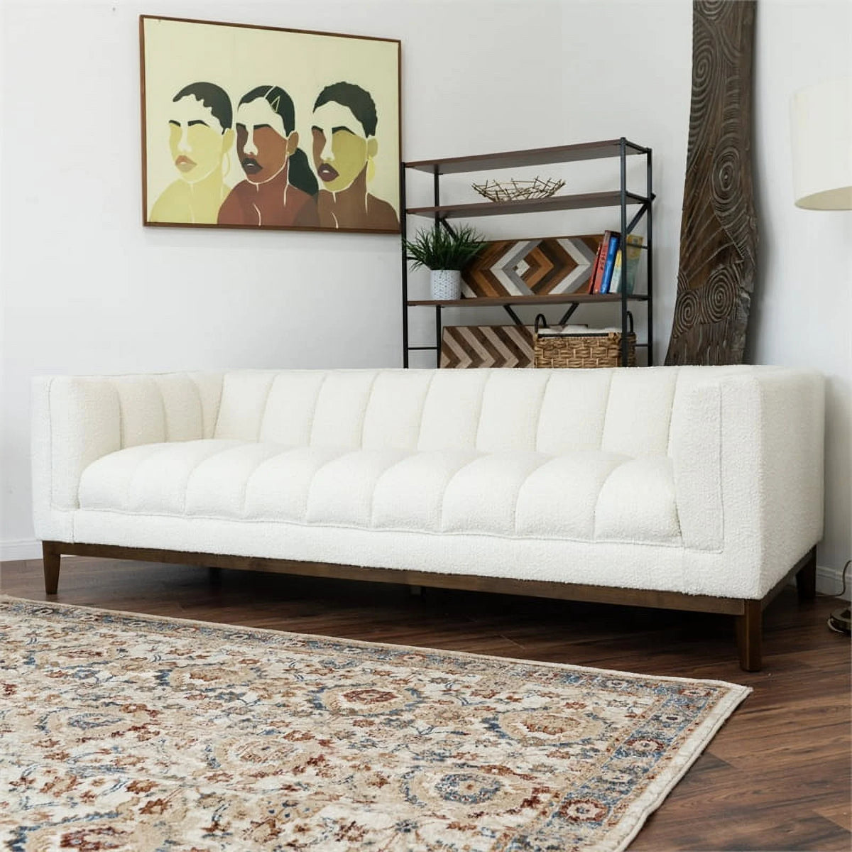 White Boucle Fabric Couch L22640