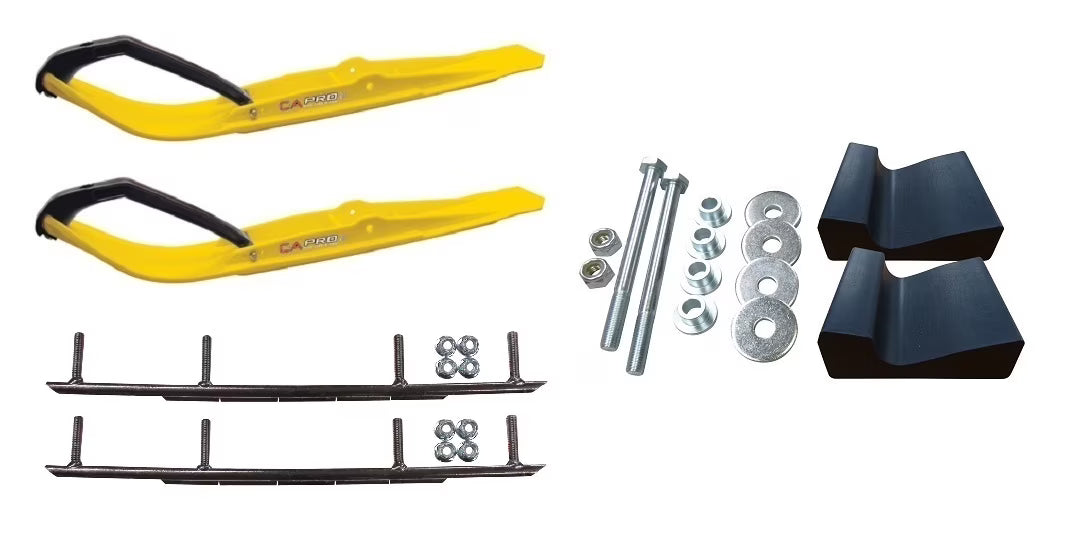 Yellow Razor Snowmobile Skis with 10" Round Bars Complete Kit S988