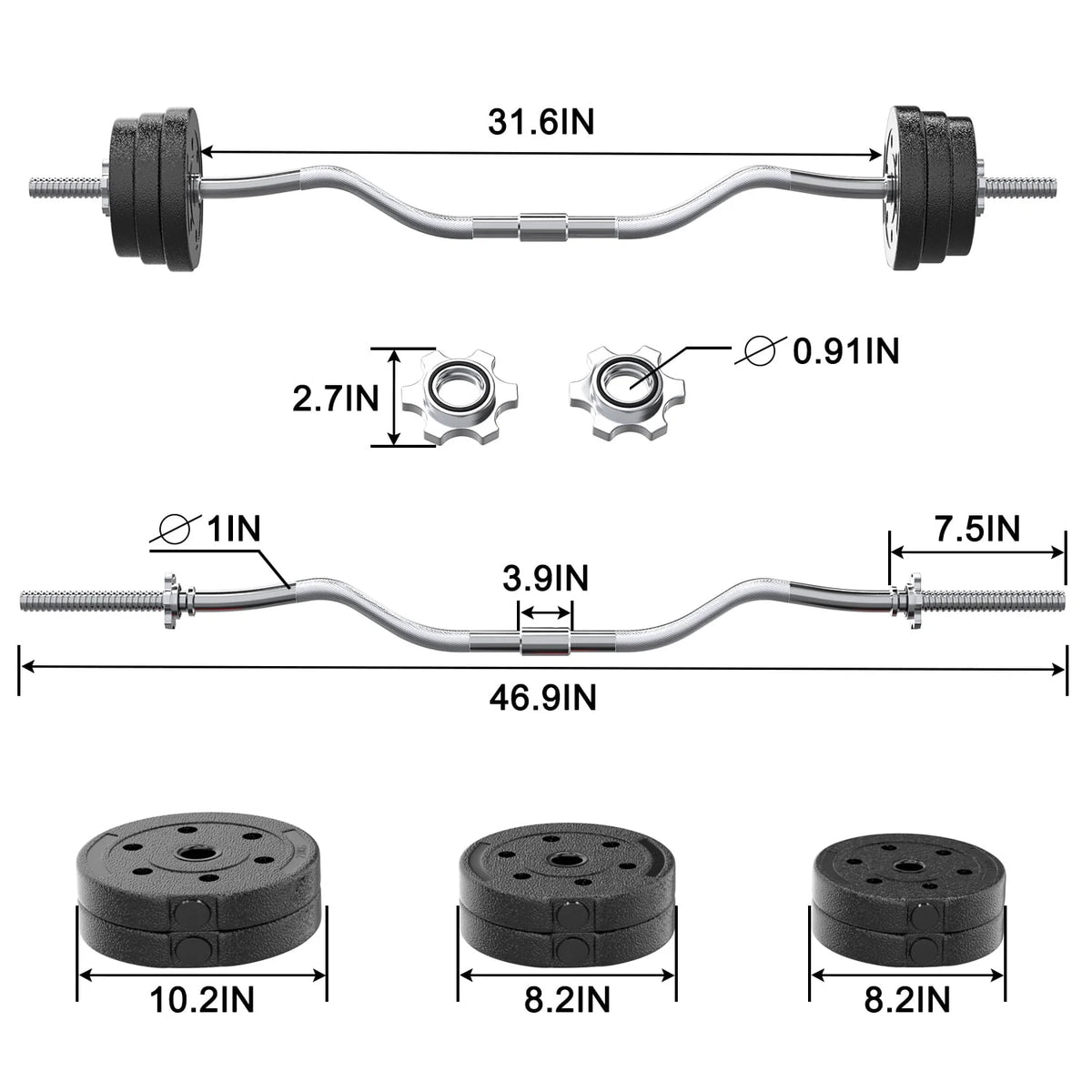 66LB 2 in 1 Adjustable Dumbbell Set with Connecting Rod Black B92013