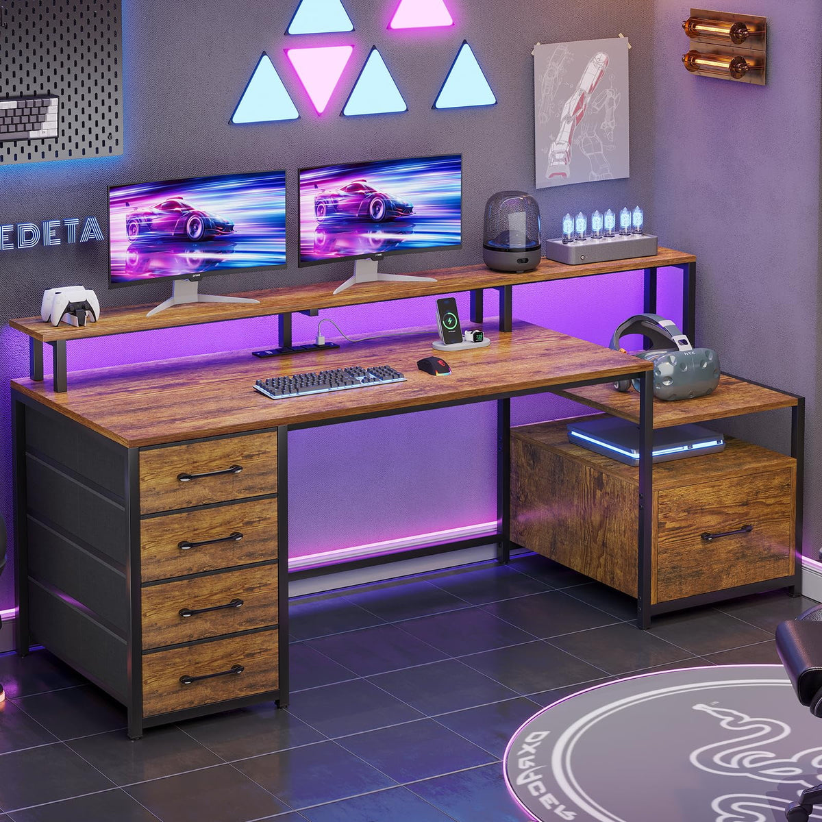 66'' Computer Desk with 4 Drawer and Storage Shelves J310