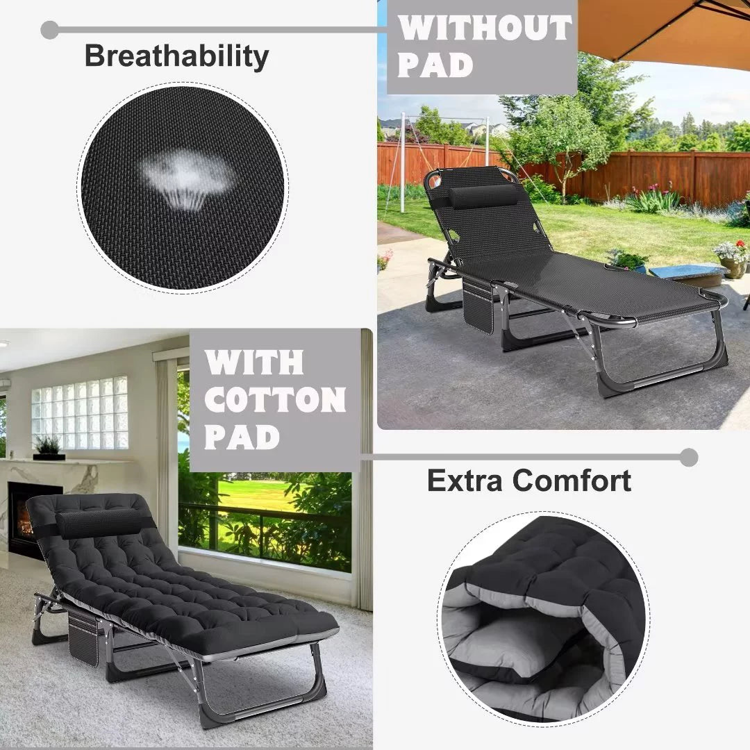 Adjustable Folding Patio Chaise Lounge Chair with Mattress C231