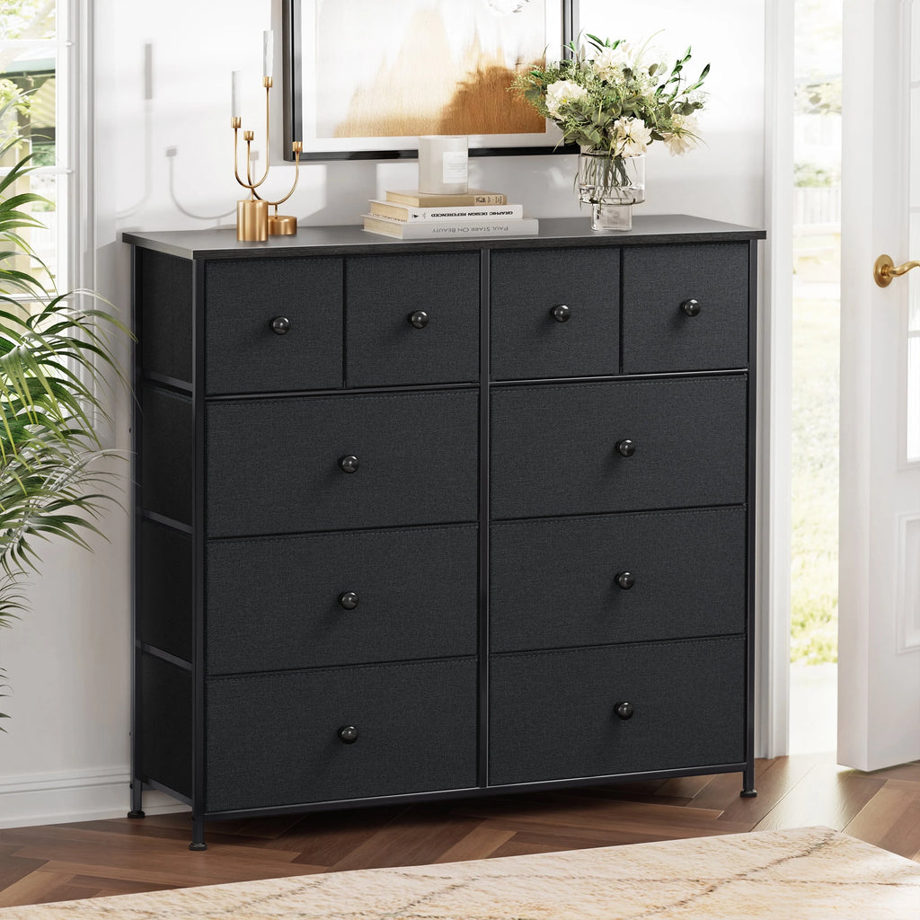 10 Drawer Fabric Dresser with Wood Top T591249