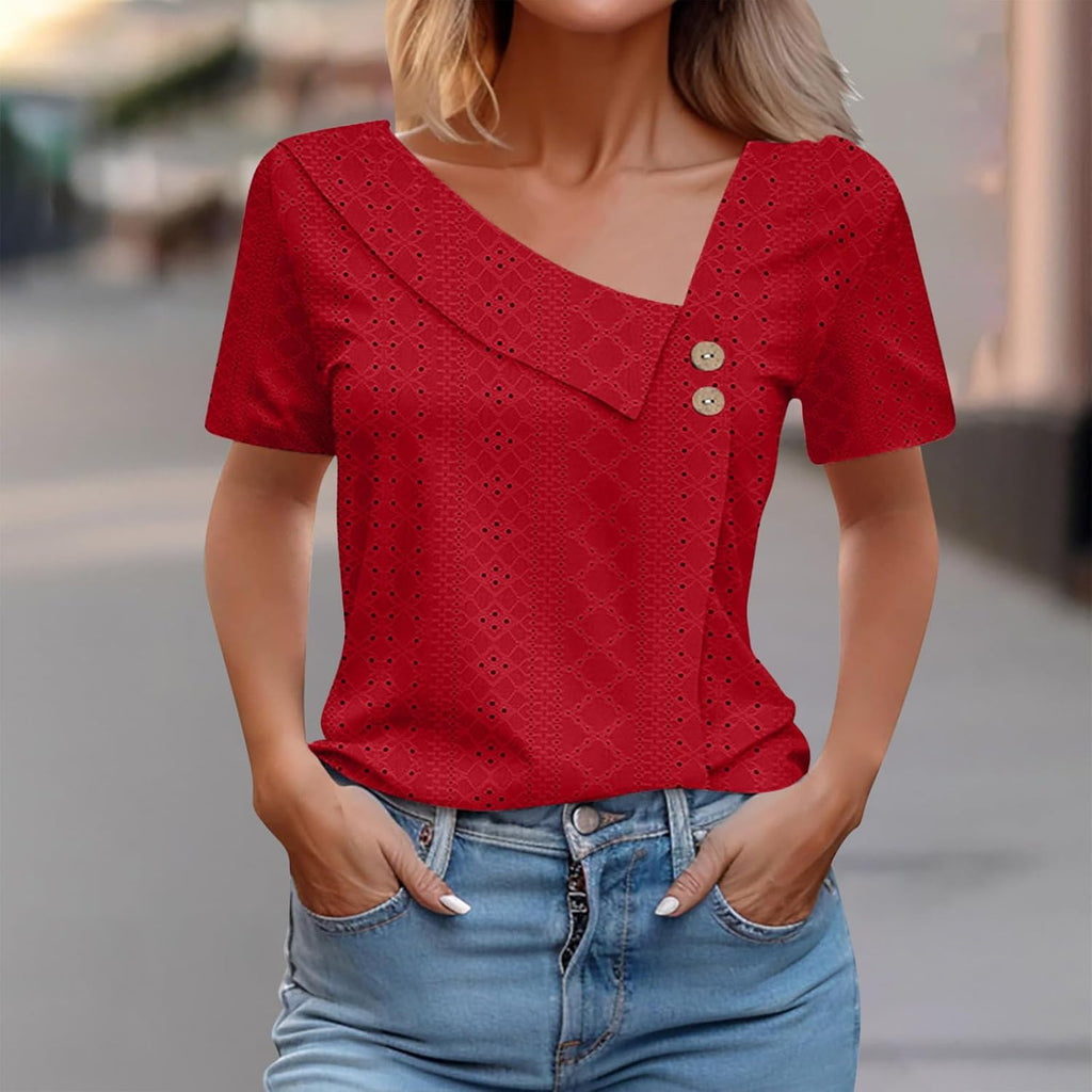 V Neck Short Sleeve Tunic Tops J83623