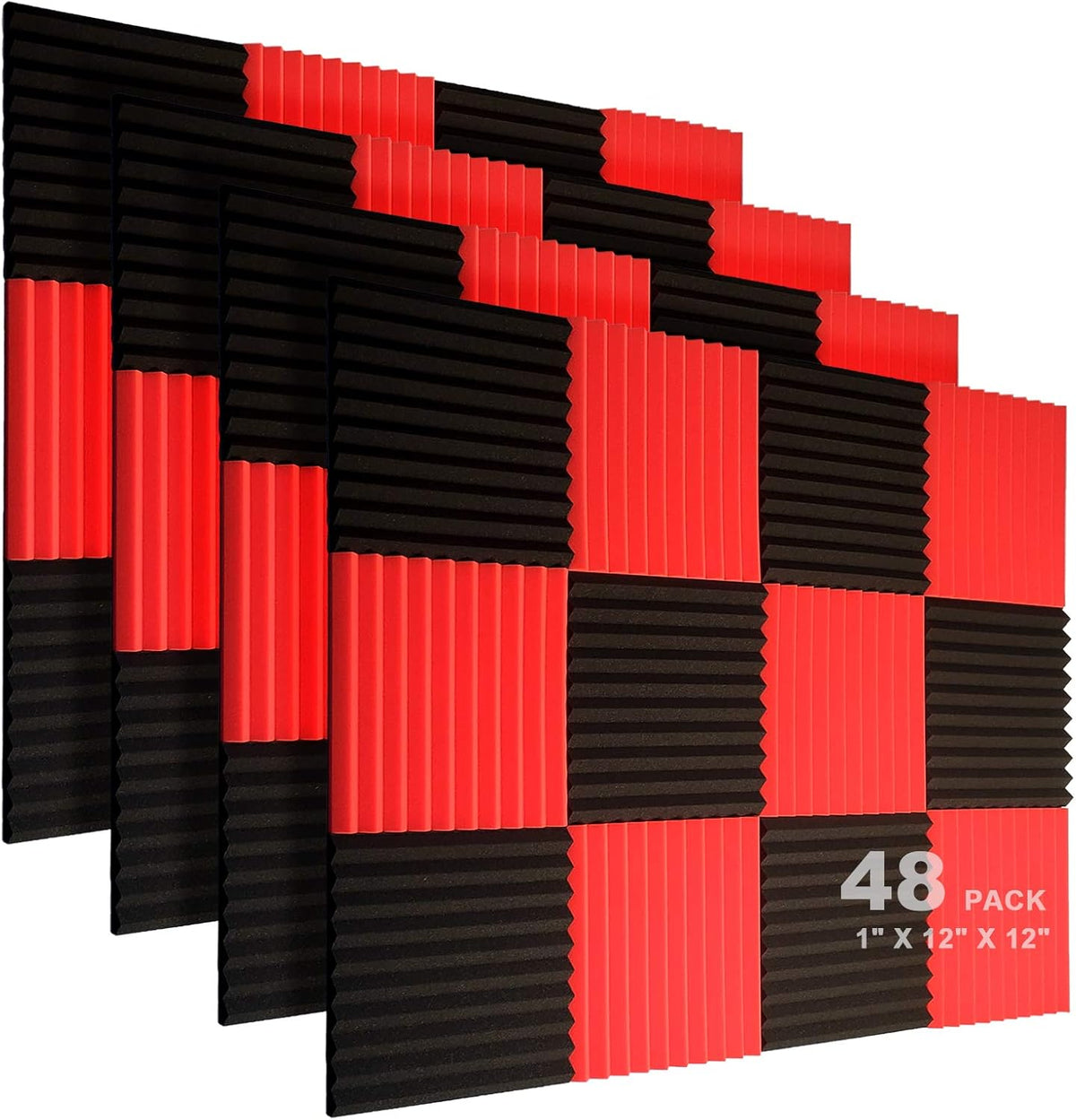 48 Pack Acoustic Foam Panels, 1" X 12" X 12" Black R8087