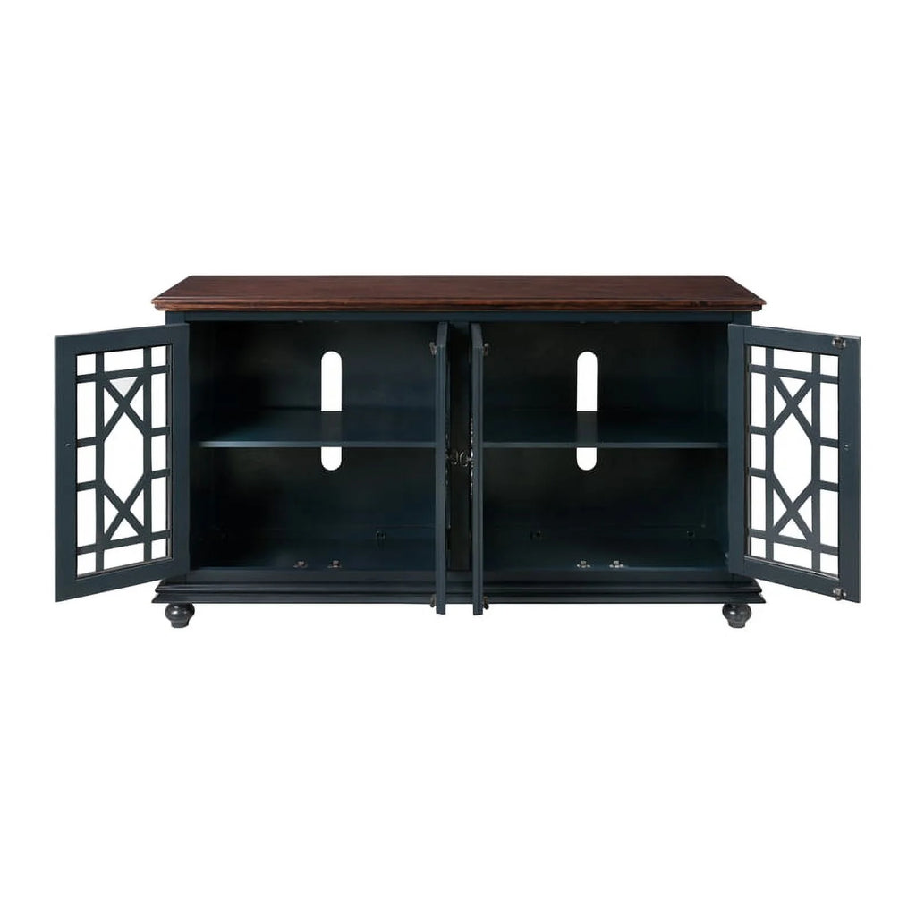 63" TV Stand Catalina Blue with Walnut Top S1474