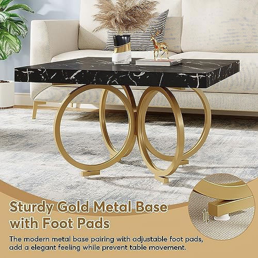 Black Square Coffee Table with Gold Geometric Frame E9706