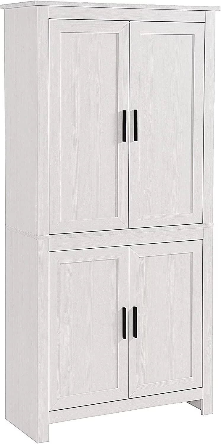 64" 4-Door Oak Kitchen Pantry Cabinet with 3 Adjustable Shelves Q984