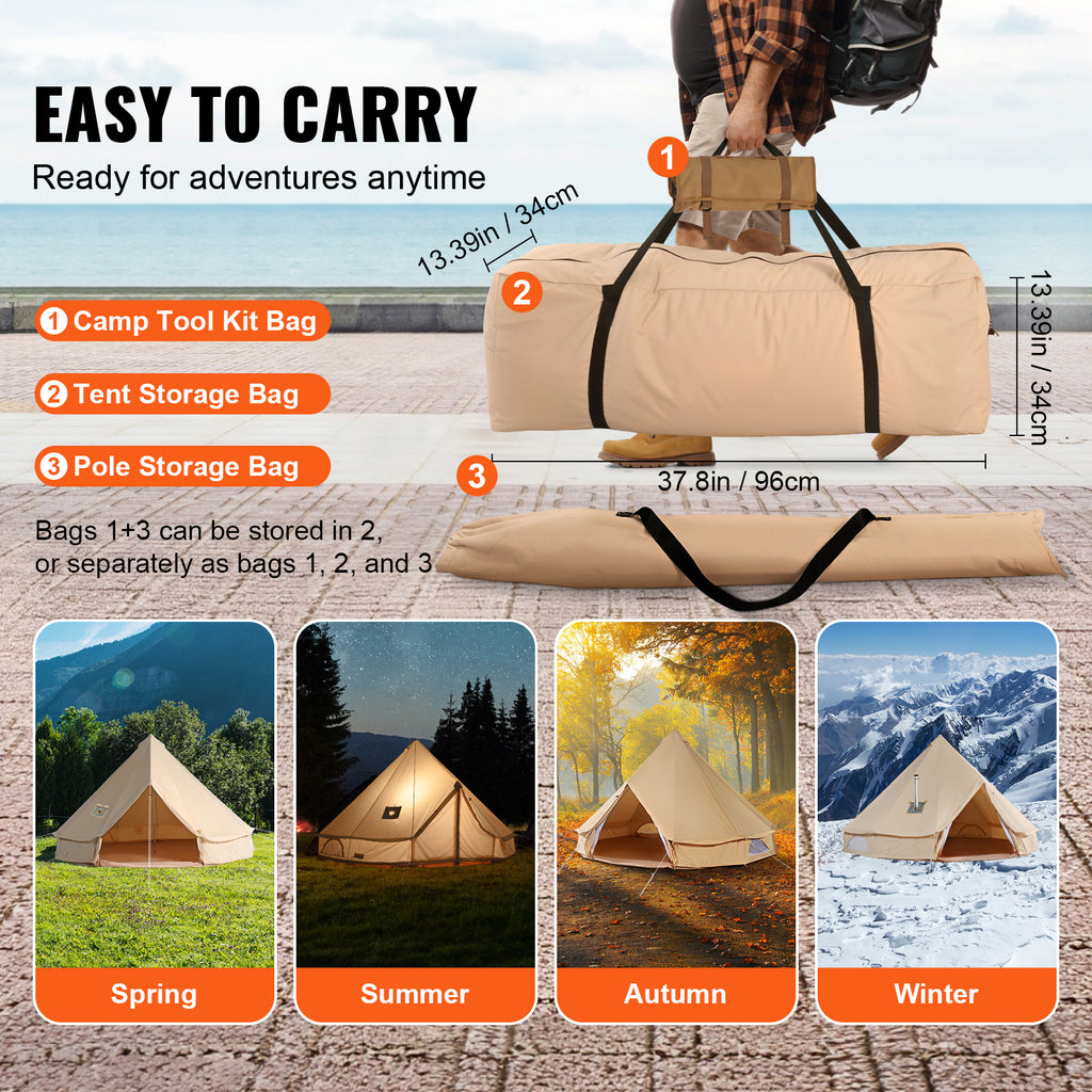 Canvas Bell Tent 4-Season with Stove Jack D820080