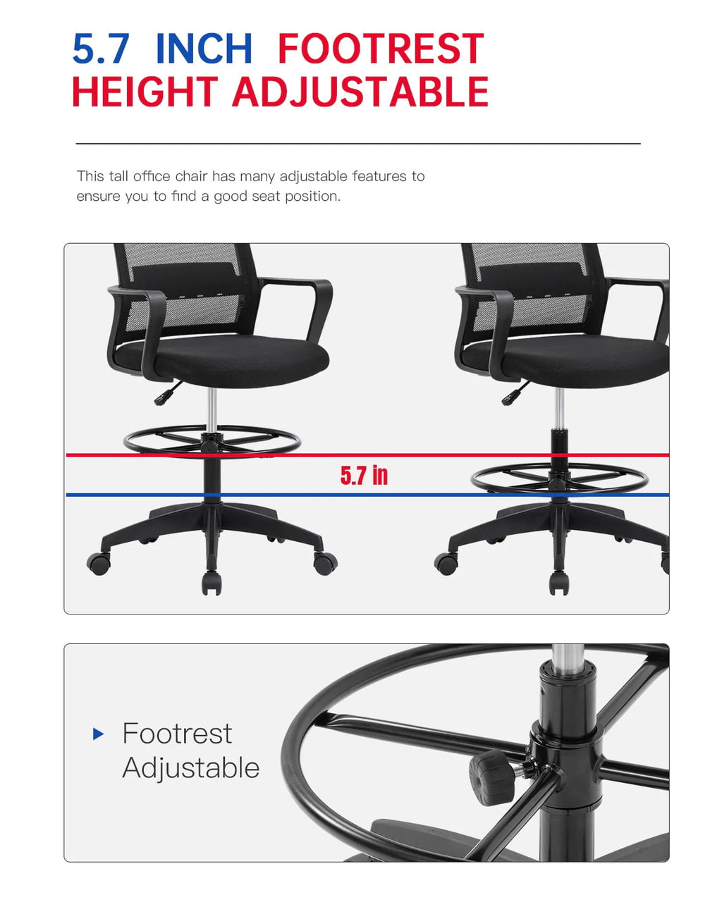 Black Adjustable Mesh Drafting Chair with Lumbar Support Q80427