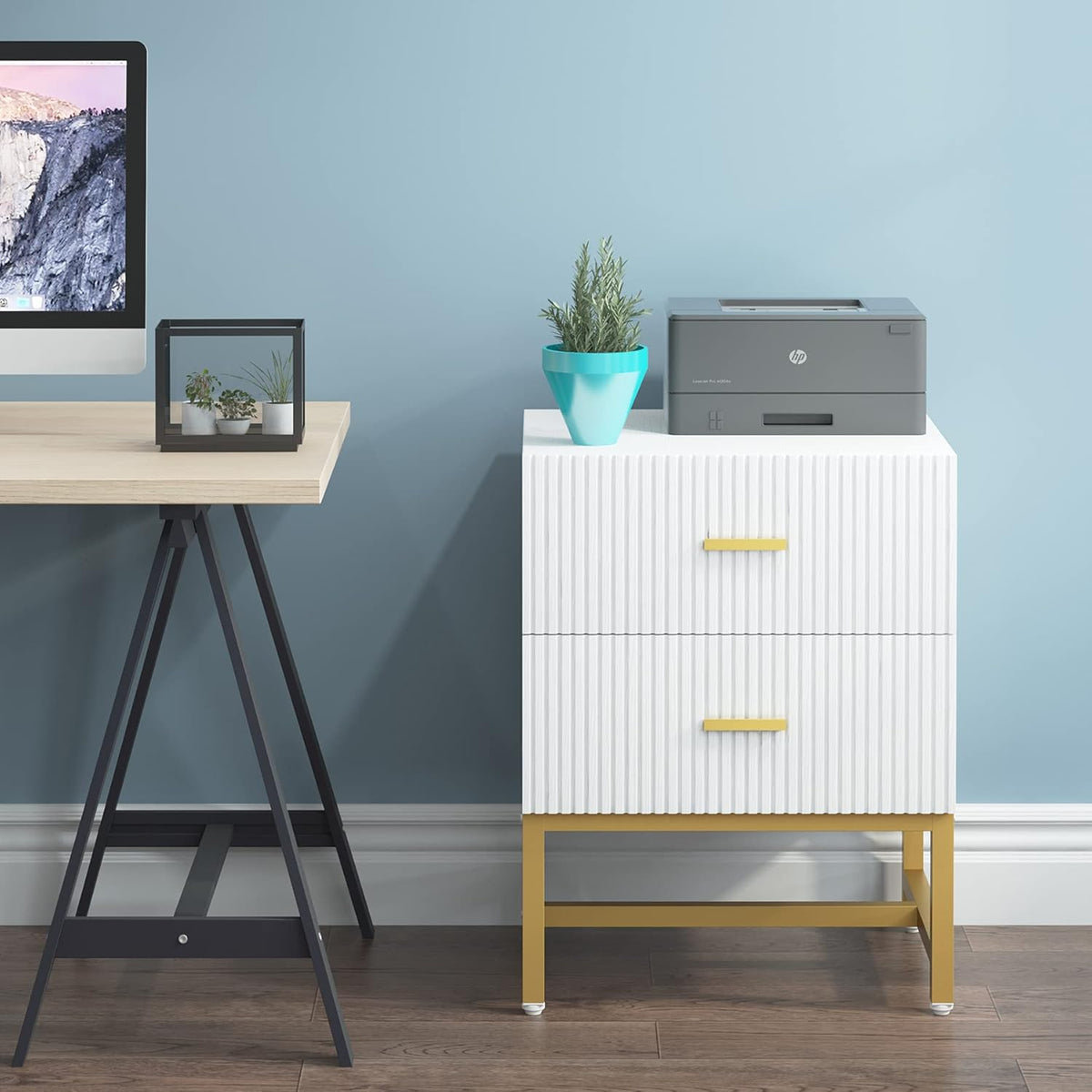2-Drawer Nightstand with Storage Cabinet Metal Frame S3838