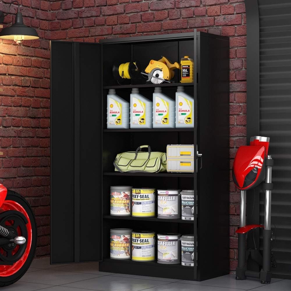 Large Space Steel Storage Cabinet with 4 Adjustable Shelves and Lock 2 Doors K30210