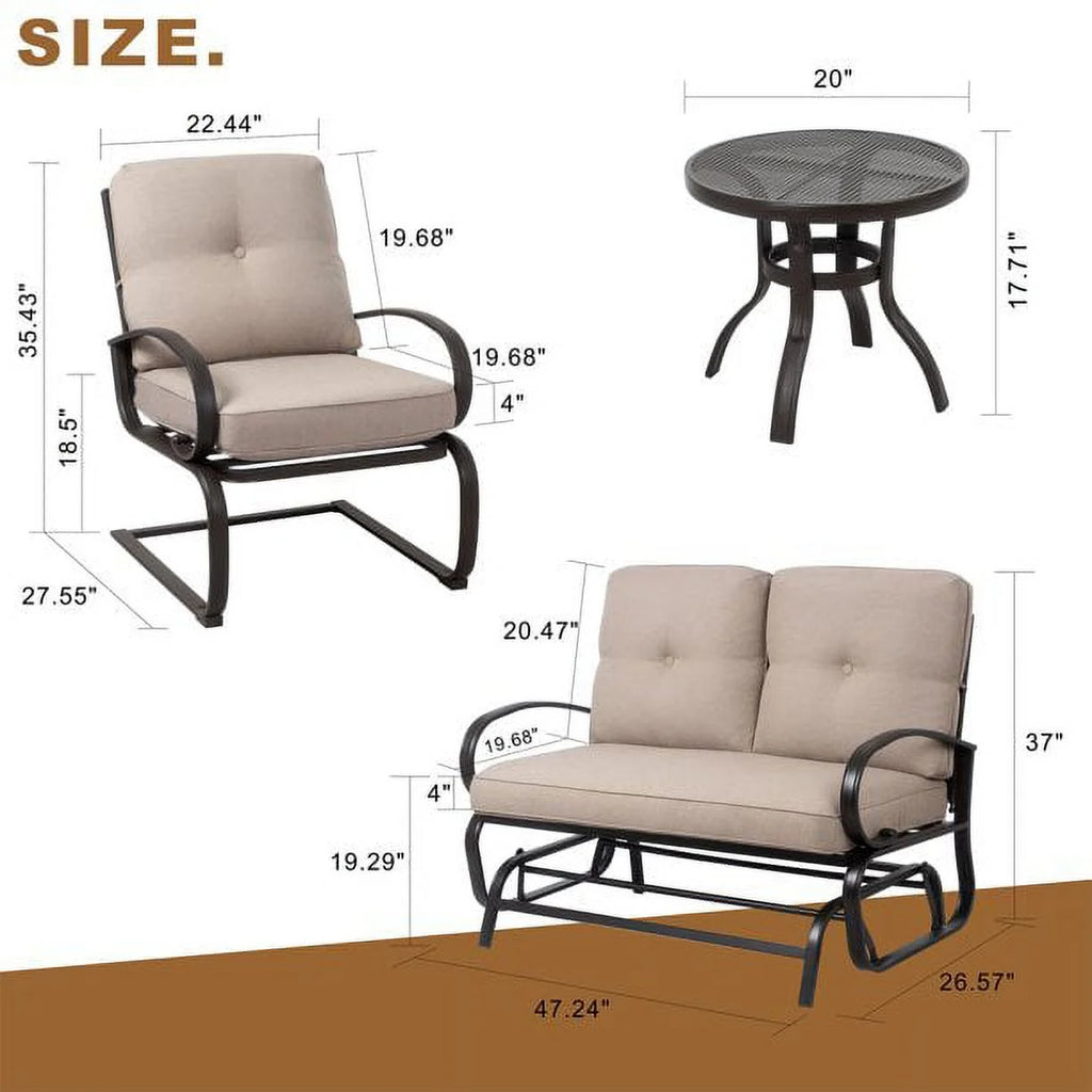 Beige 4 Pieces Outdoor Patio Metal Conversation Set with Coffee Table S6710
