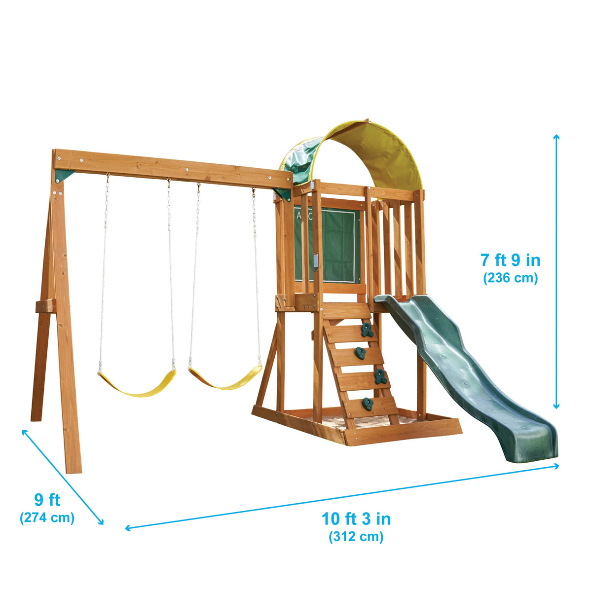 Wooden Outdoor Swing Set with Slide and Rock Wall V6844