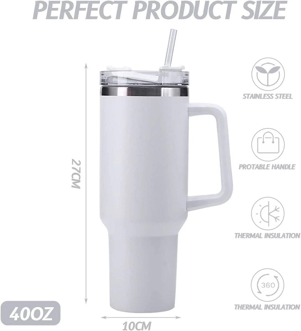 40 oz Stainless Steel Insulated Tumbler with Handle and Straw R73751