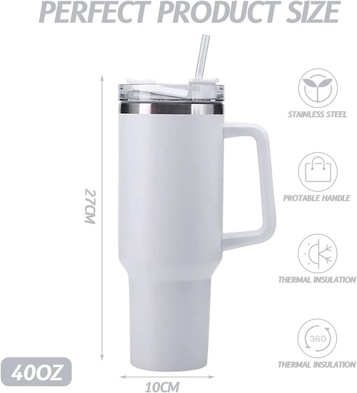 40 oz Stainless Steel Insulated Tumbler with Handle and Straw R73751