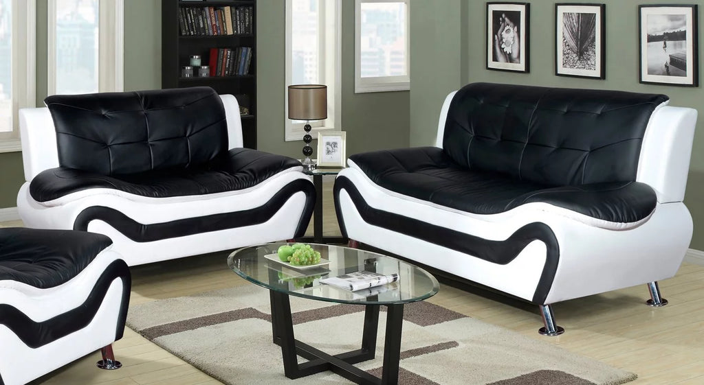 2 Piece Modern Sofa Set, Black & White P558