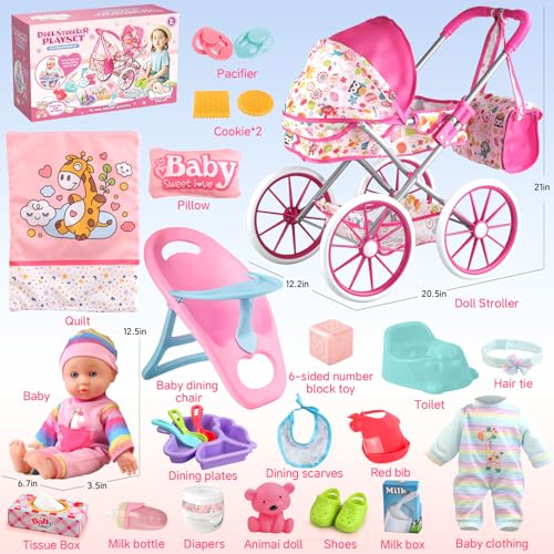24 PCS Baby Doll Stroller Set with Doll Clothes N799095