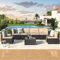 7 Piece Beige Rattan Wicker Sectional Sofa Set with Table R66462