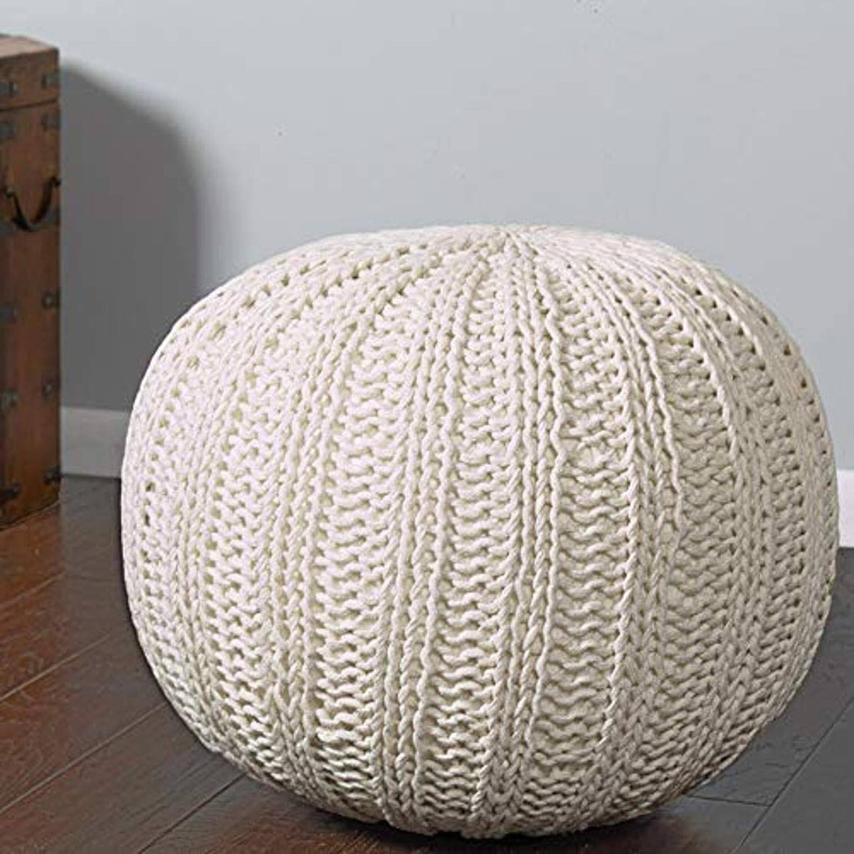 Cable Knit Pouf Bone White Y3311